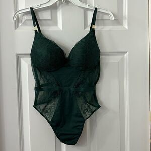 Victoria's Secret Size Medium bodysuit corset/thong.  Hunter green. EUC